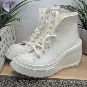 New Converse Chuck 70 De Luxe Wedge Egret Womens Size 8 Platform Shoes